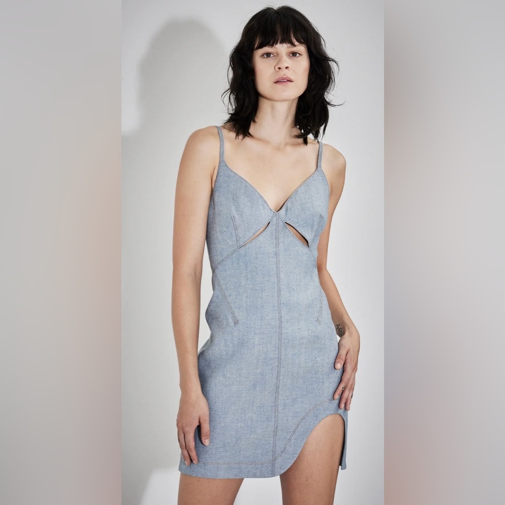 ET OCHS Kelly Denim Cutout Raw Denim Mini Dress In Blue Mercer Size 12